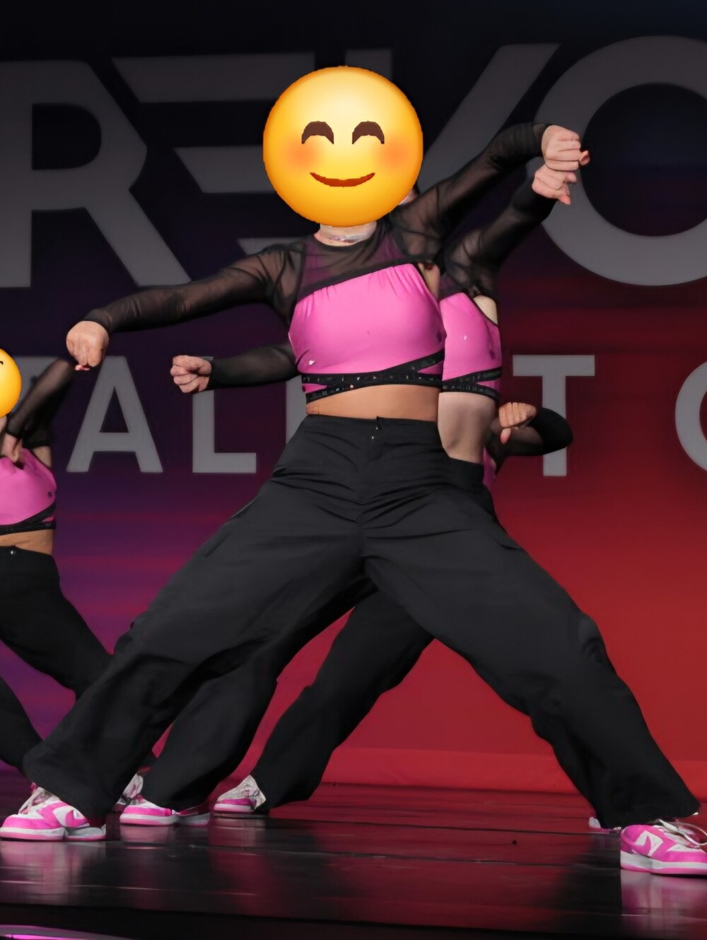 Rebel Athletic - Pink Rhinestone Athletic Crop Top with Black Trim, Baggy Pants